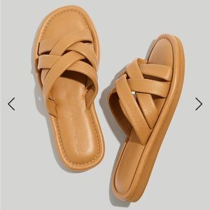 NWT MADEWELL Leeandra Puffy Woven Leather Slide Size 7 Desert Camel NEW